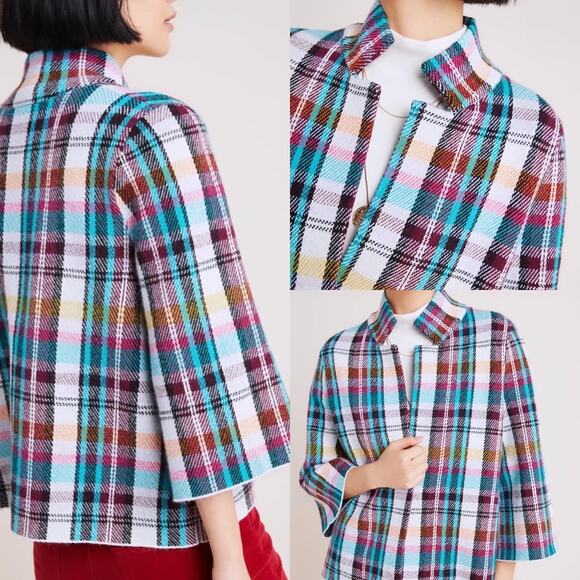 Anthropologie Rosetta Plaid Crop Jacket Indie Sleaze Preppy Core Size Small - Picture 1 of 15